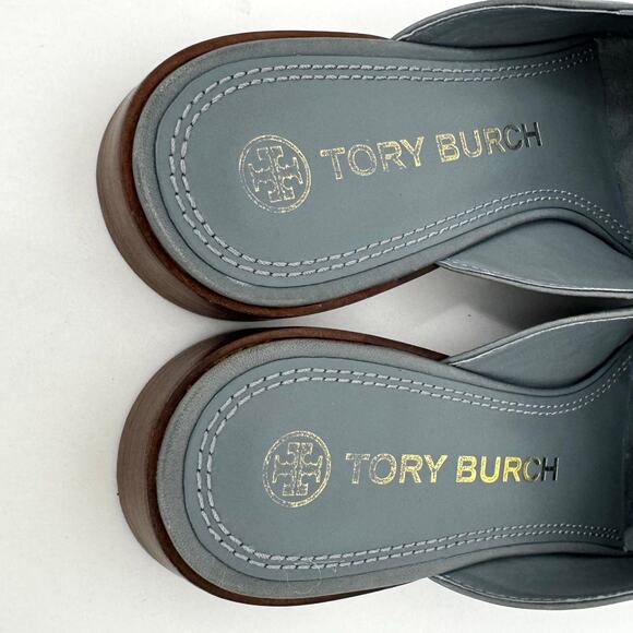 Tory Burch Georgia Leather Loafer Backless Mules in Light Blue Gray Logo 9.5 M - Picture 10 of 13